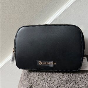 lululemon athletica leather Black Crossbody Belt Bag with Gold Hardware
